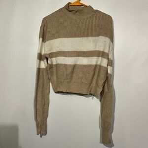 UK2LA Tan and White Striped Sweater